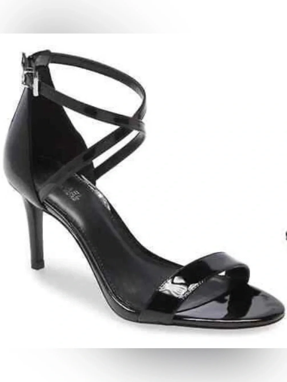 MICHAEL Michael Kors Ava Mid Patent Leather Strappy Sandal Black Size 10